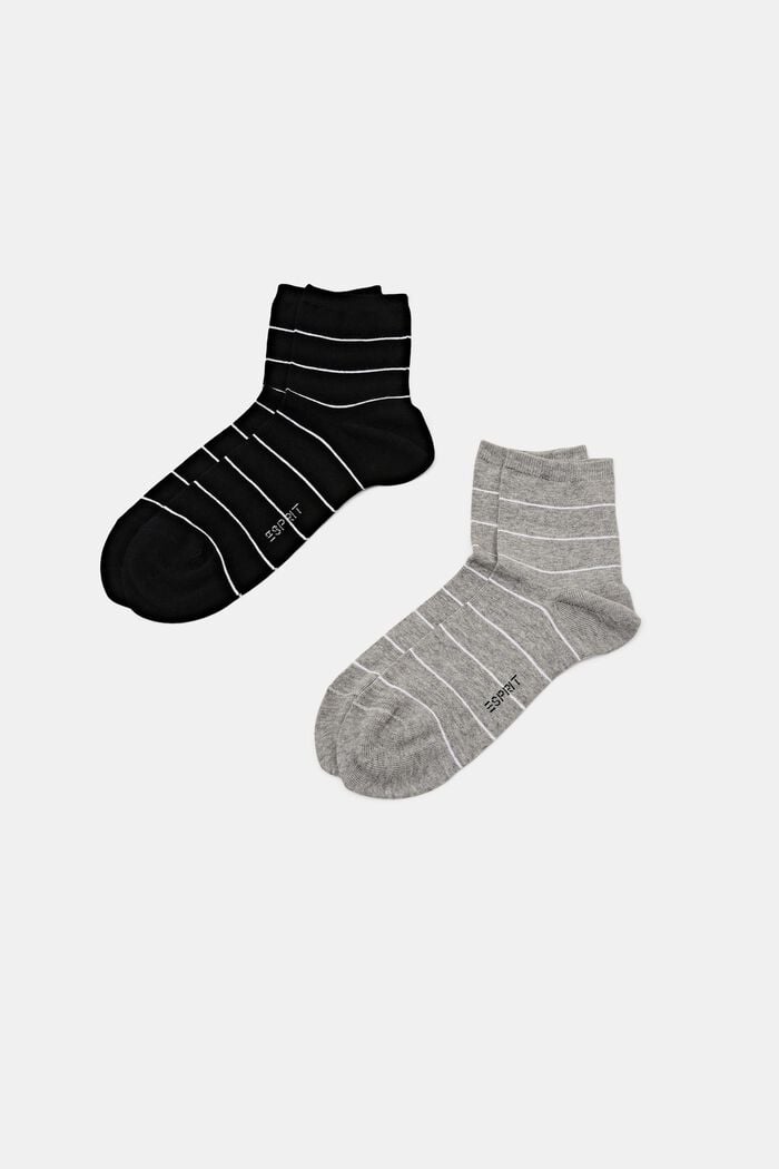 Set van 2 paar gestreepte, grofgebreide sokken, BLACK/GREY, detail image number 0