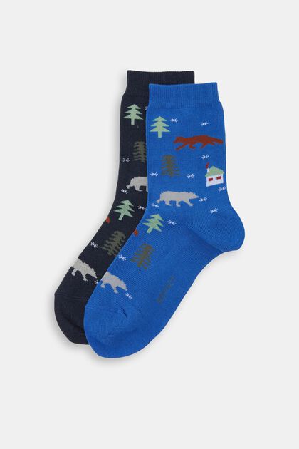 Set van 2 paar sokken met motief, organic cotton, NAVY/BLUE, overview