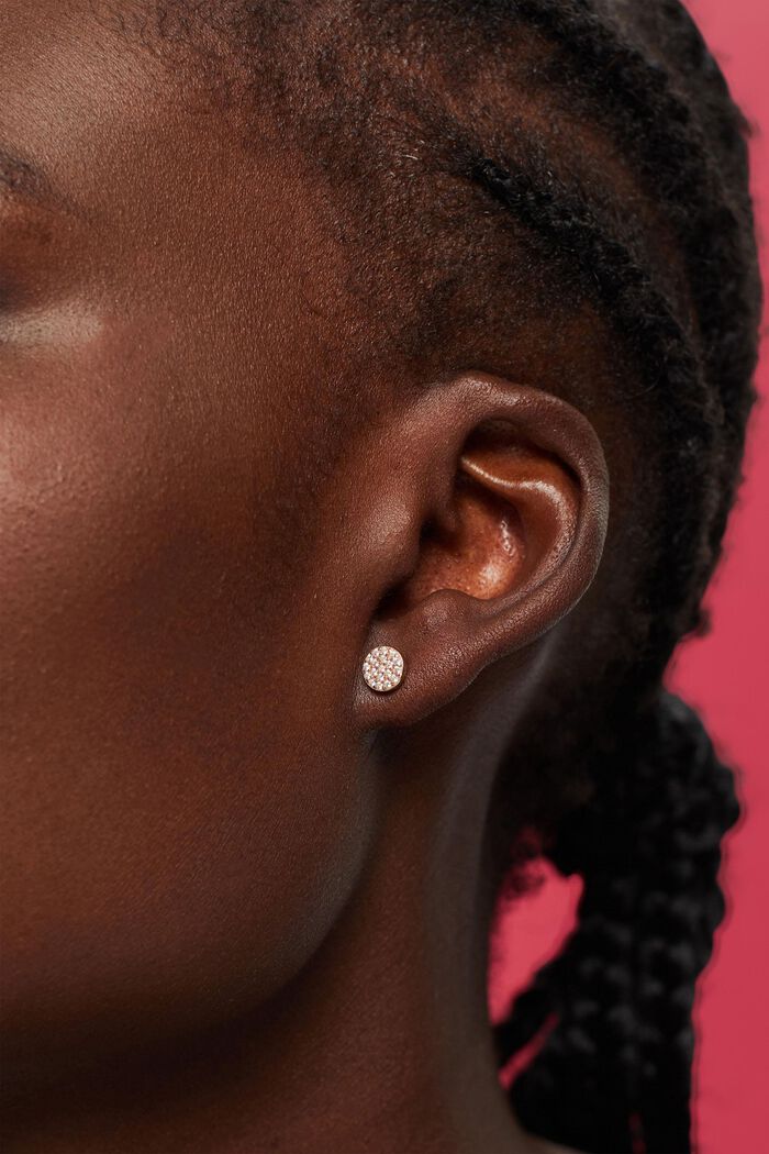 Sterlingzilveren oorstekers met zirkonia, ROSEGOLD, detail image number 2