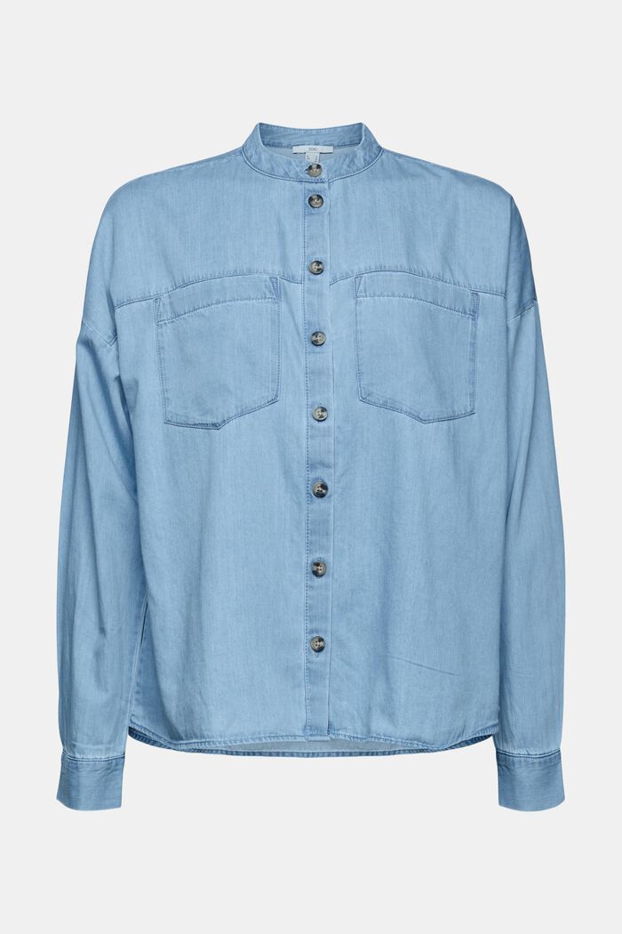 Lichte denim blouse van 100% katoen, BLUE MEDIUM WASHED, detail image number 8