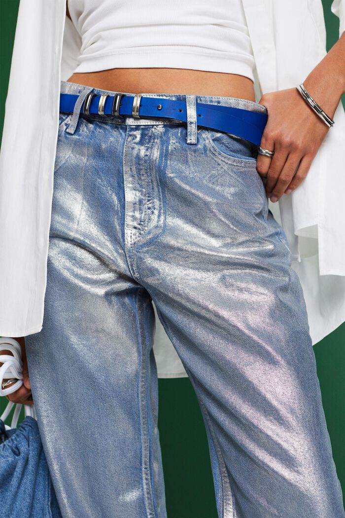 Rechte metallic retro jeans met hoge taille, GREY RINSE, detail image number 3