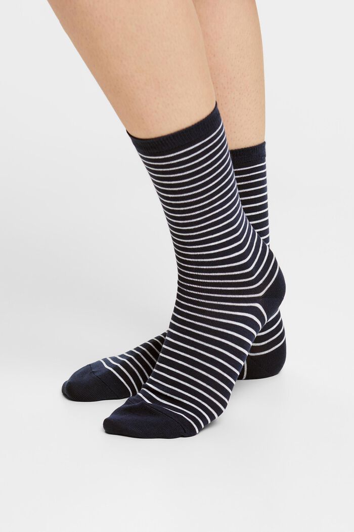 Set van 2 paar gestreepte, grofgebreide sokken, NAVY, detail image number 1