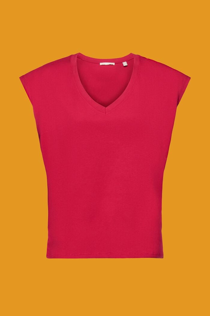 Katoenen T-shirt zonder mouwen met V-hals, DARK PINK, detail image number 6