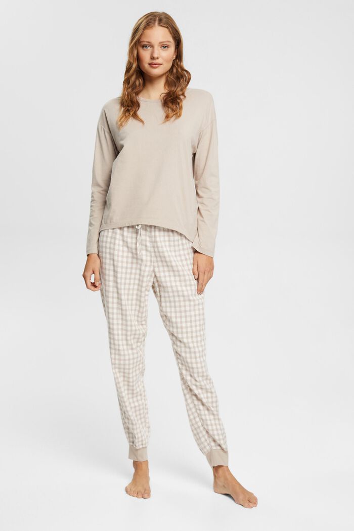 Pyjama met lange mouwen en geruite flanellen pyjamabroek, SAND, detail image number 1