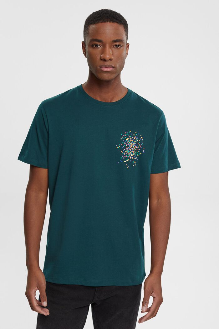 T-shirt met print op de borst, DARK TEAL GREEN, detail image number 0