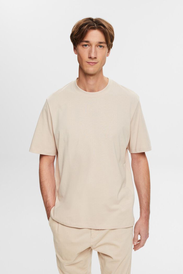 Katoenen T-shirt met ronde hals, LIGHT TAUPE, detail image number 0