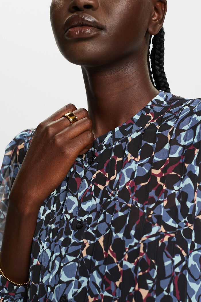 Gerecycled: chiffon blouse met motief, BLACK, detail image number 2