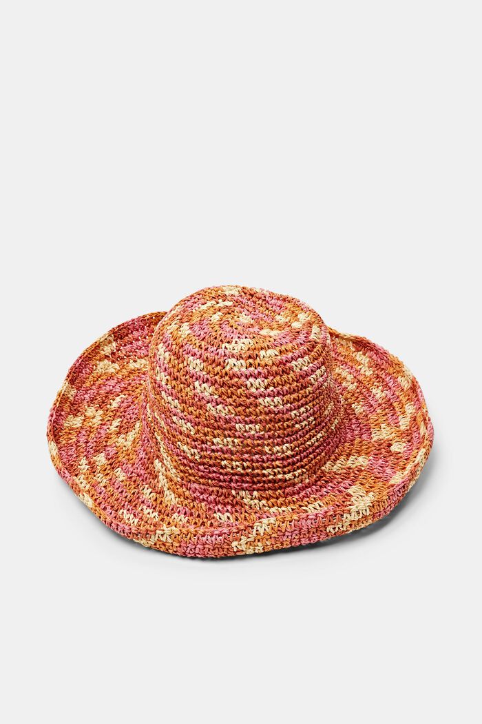 Bucket hat van stro met mooi gemêleerd design, PINK/ORANGE, detail image number 0