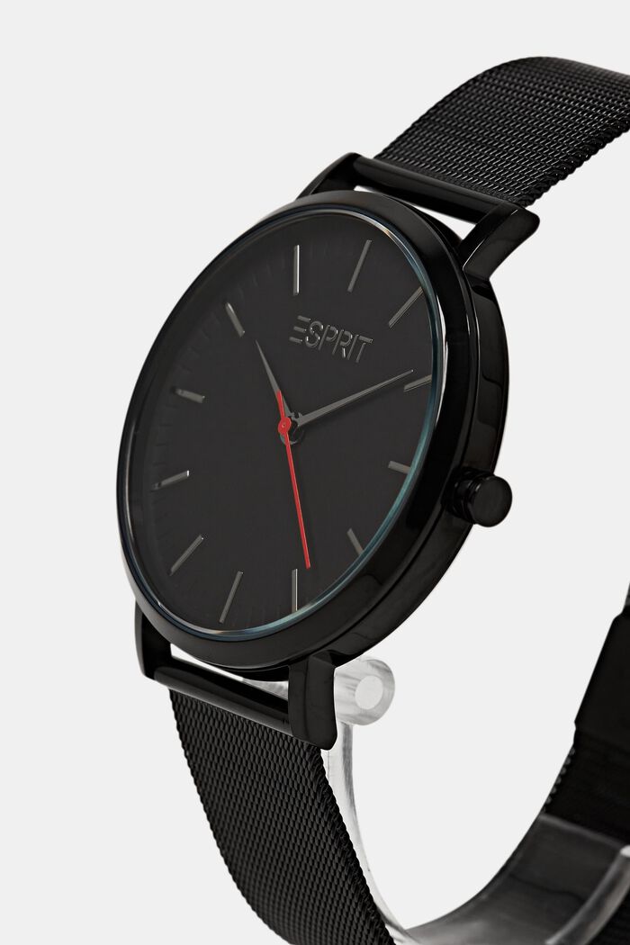 Edelstalen horloge met mesh bandje, BLACK, detail image number 1