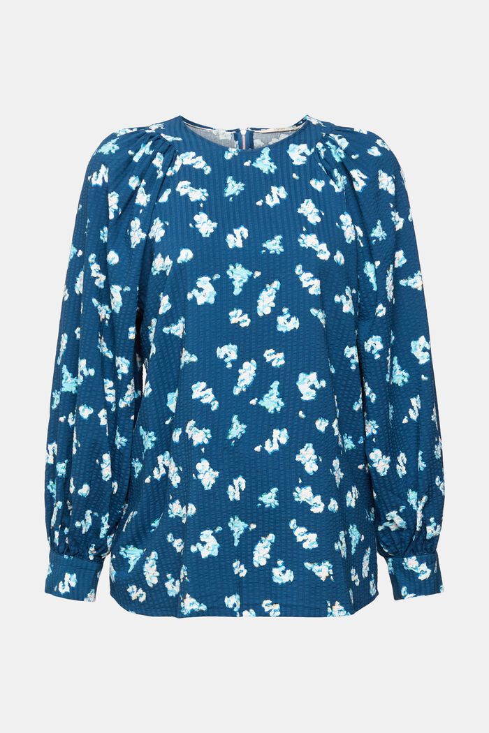 Seersucker blouse met bloemenmotief, PETROL BLUE, detail image number 7