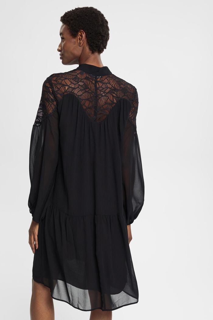 Chiffon mini-jurk met kant, BLACK, detail image number 5