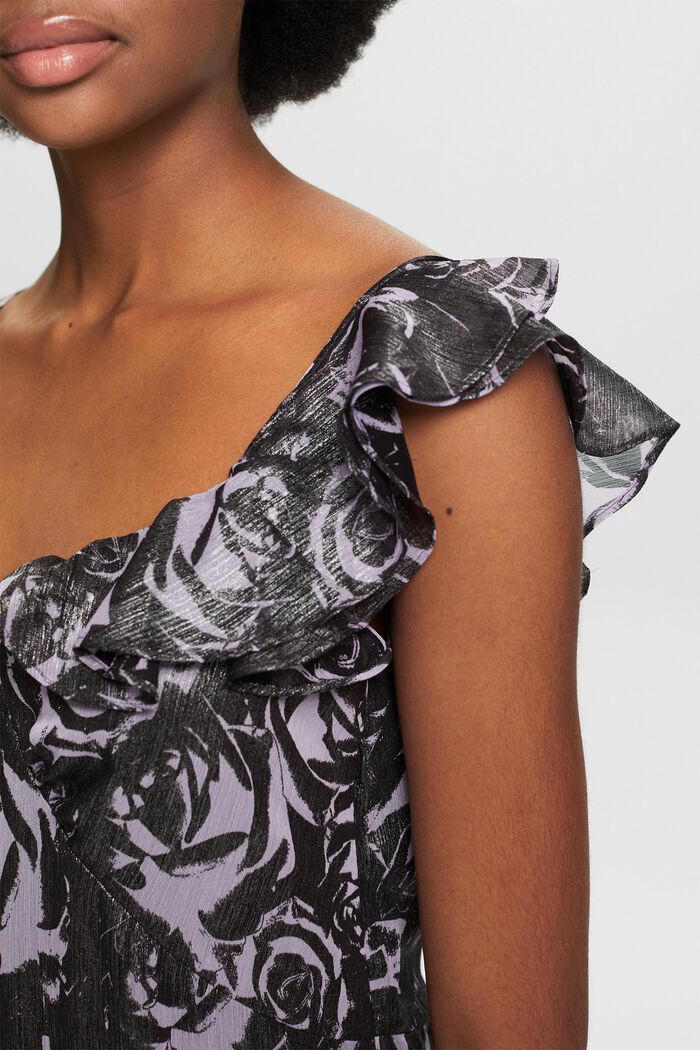 Off-the-shoulder chiffon maxi-jurk met print, BLACK, detail image number 3