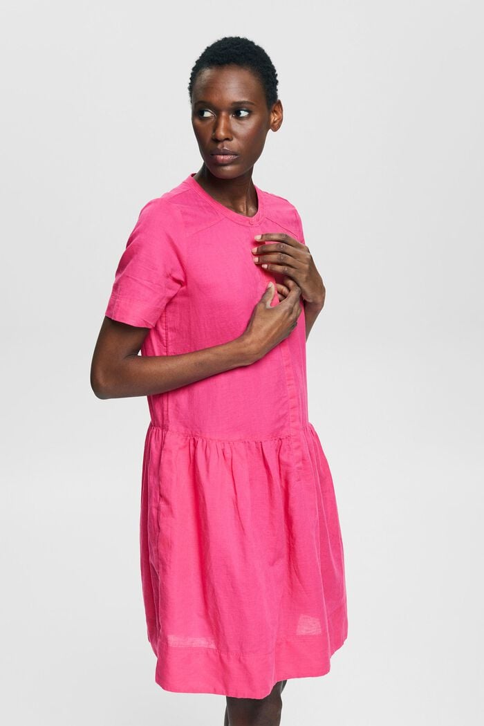 Van een linnenmix: jurk met knoopsluiting, PINK FUCHSIA, detail image number 0