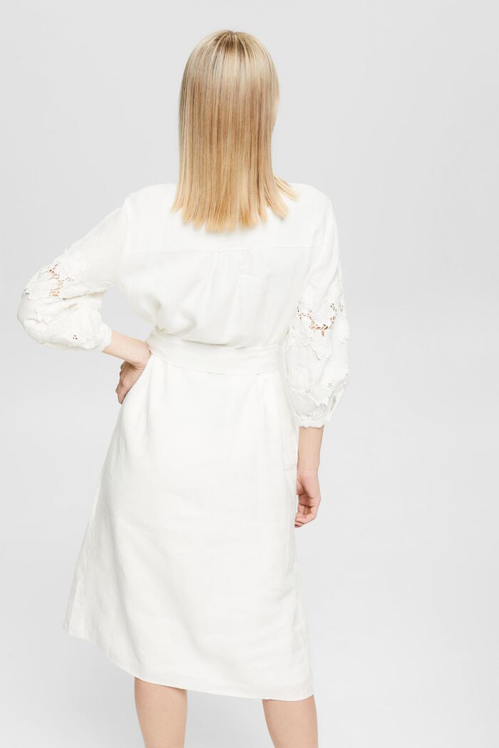 Katoenen jurk met strikceintuur, OFF WHITE, detail image number 3