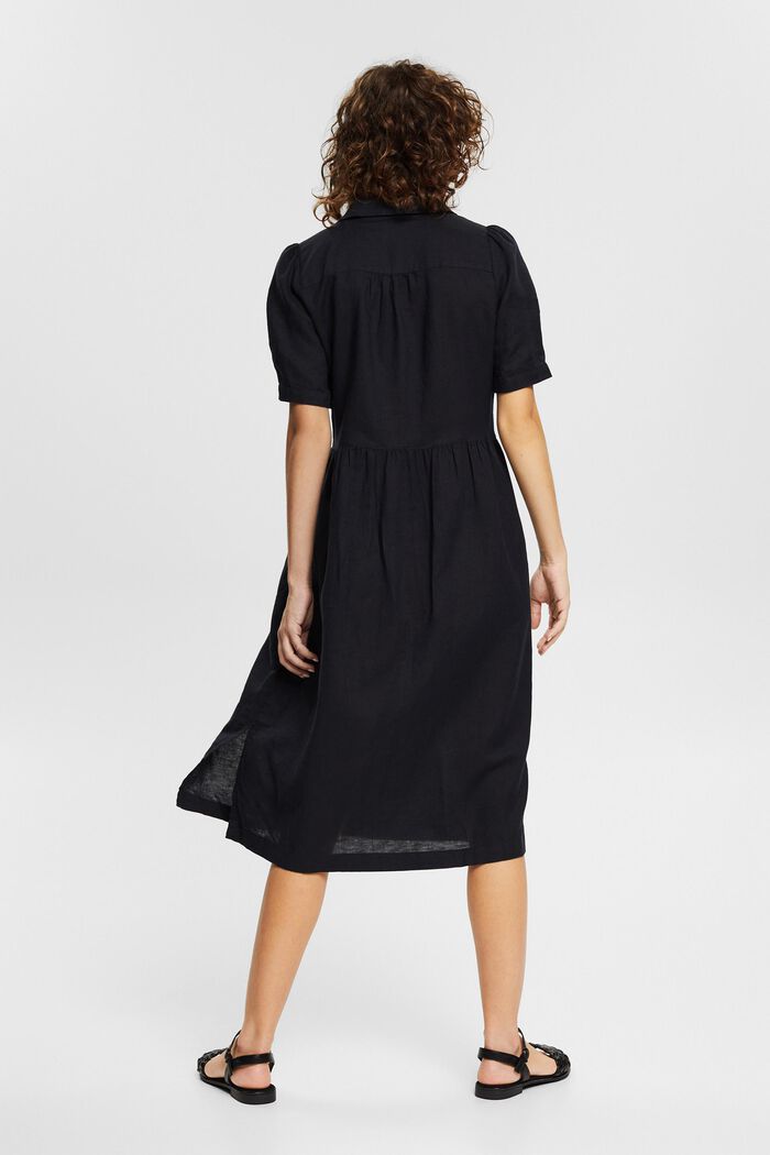 Van een linnenmix: midi-jurk, BLACK, detail image number 2