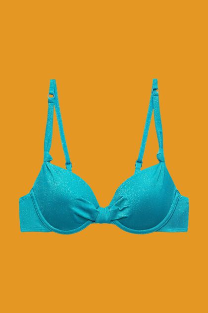 Glinsterende, gewatteerde bikinitop met beugels, TEAL BLUE, overview