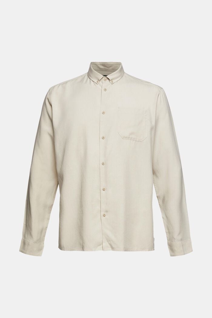 Met linnen: overhemd met buttondownkraag, LIGHT BEIGE, overview