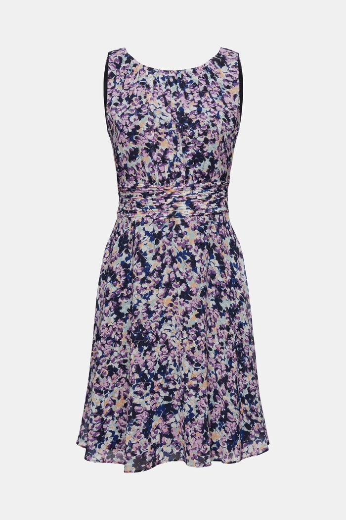 Gerecycled: chiffon jurk met gerimpelde taille, NAVY BLUE, detail image number 6