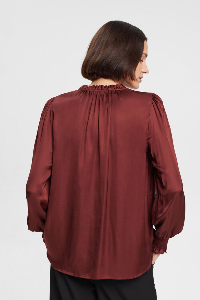 Satijnen blouse met gerimpelde kraag, LENZING™ ECOVERO™, BORDEAUX RED, detail image number 3