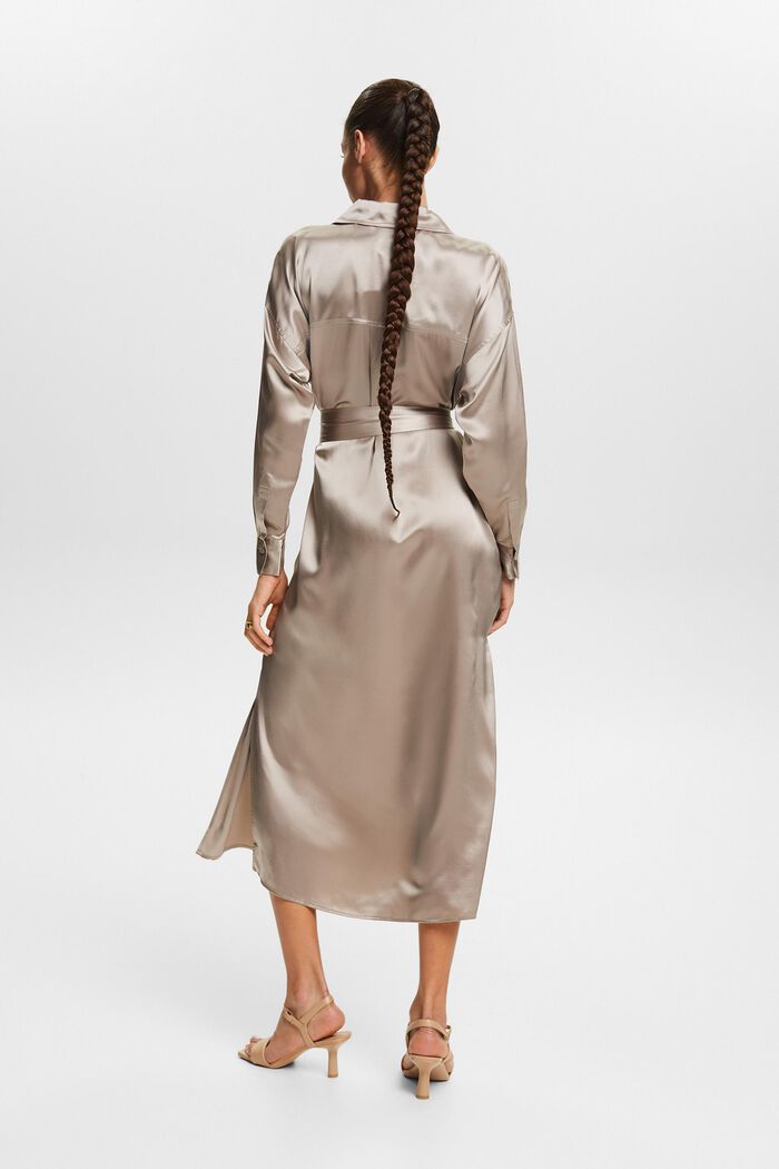Zijden midi-jurk met ceintuur, LIGHT TAUPE, detail image number 2