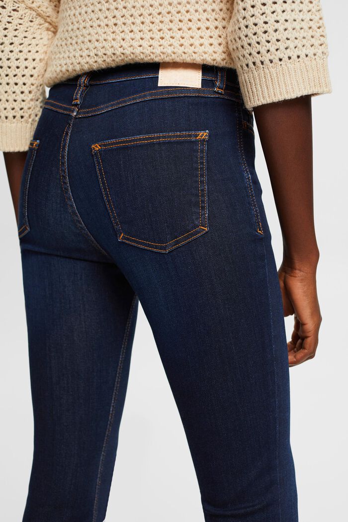 Skinny bootcut jeans met hoge taille, BLUE DARK WASHED, detail image number 4