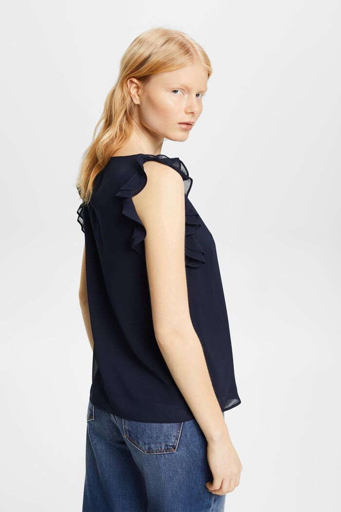 Chiffon blouse met ruches, NAVY, detail image number 3
