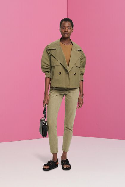 Korte double-breasted trenchcoat, KHAKI GREEN, overview