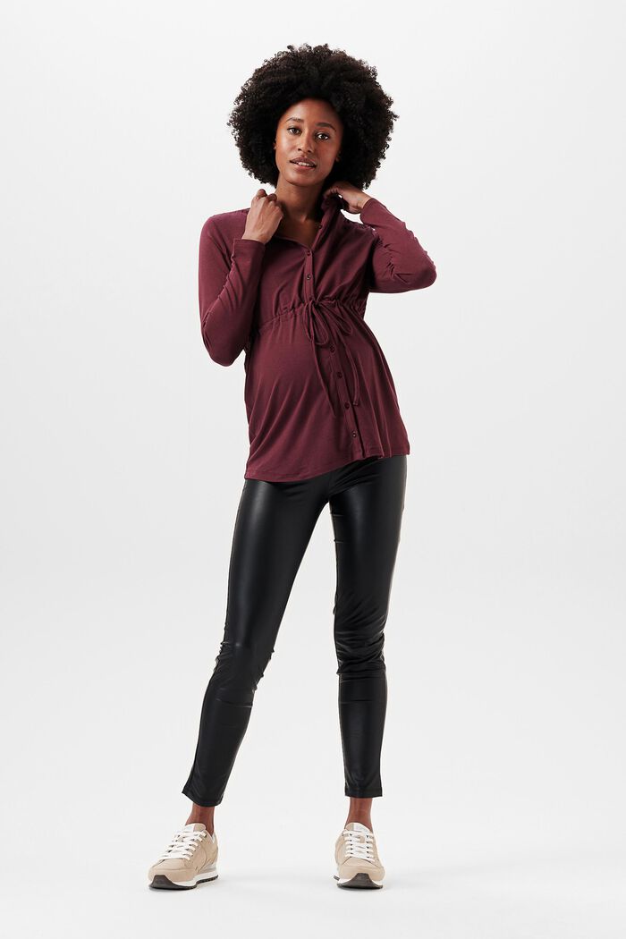 Jersey blouse met lange mouwen, LENZING™ ECOVERO™, PLUM BROWN, detail image number 0