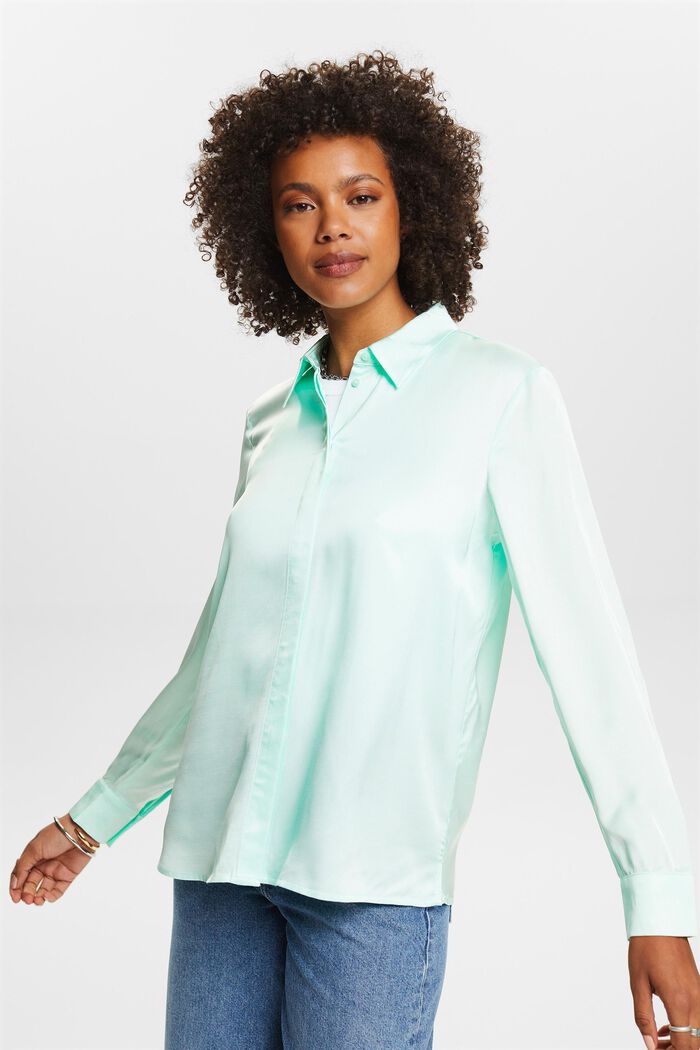 Satijnen blouse met lange mouwen, LIGHT AQUA GREEN, detail image number 4