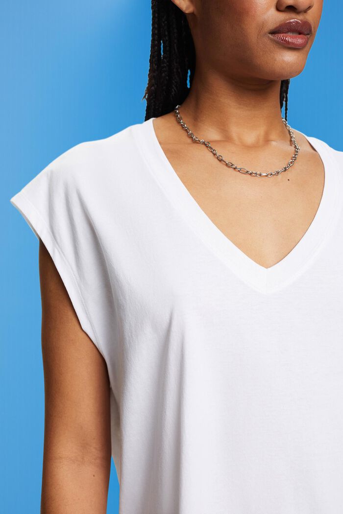 Katoenen T-shirt zonder mouwen met V-hals, WHITE, detail image number 2