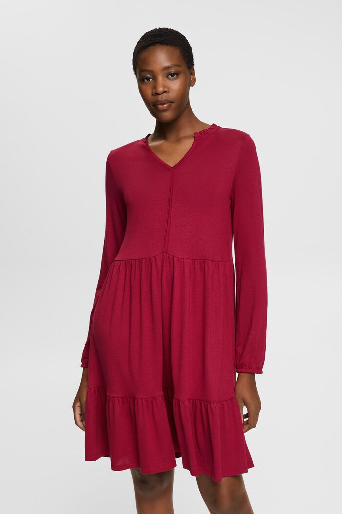 Mini-jurk met gelaagde volants, LENZING™ ECOVERO™, CHERRY RED, detail image number 0