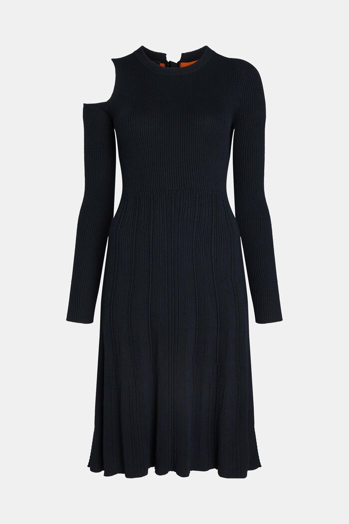 Ribgebreide trui-jurk met cut-out, BLACK, detail image number 4