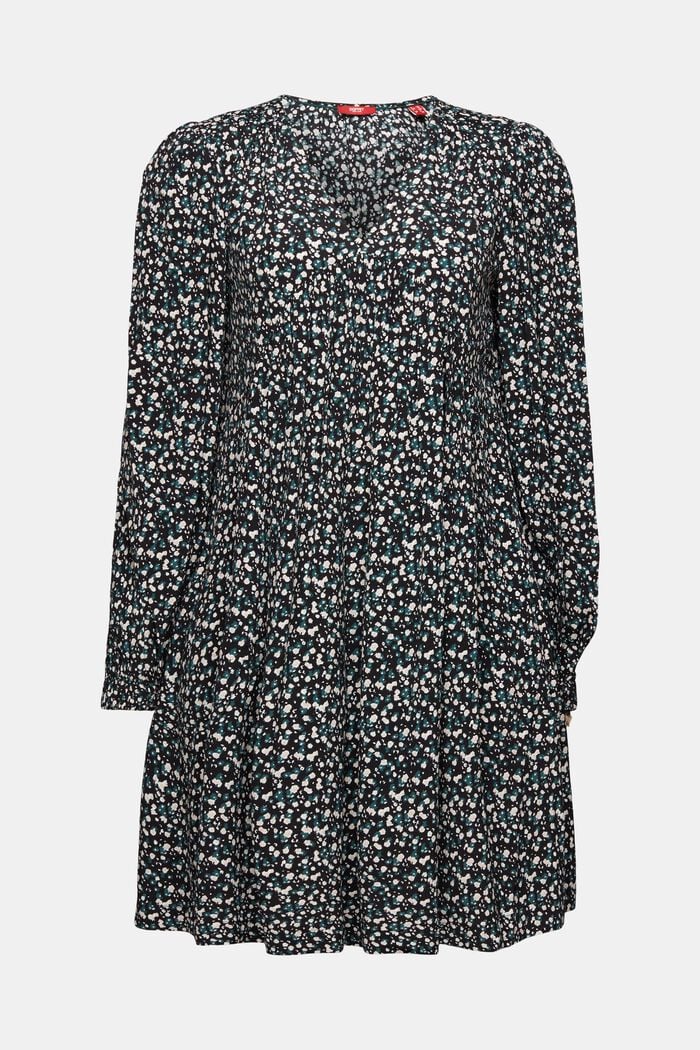 Geplooide jurk met V-hals en print, BLACK, detail image number 6