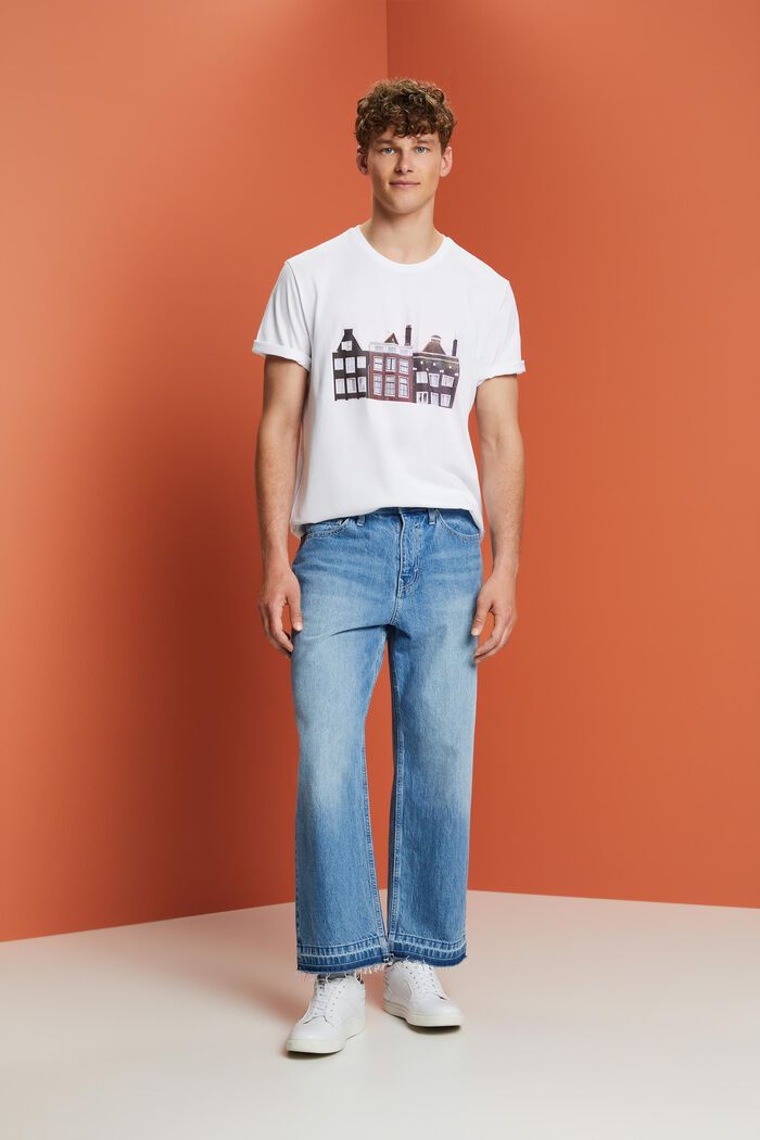 T-shirt met ronde hals en print, 100% katoen, WHITE, detail image number 1