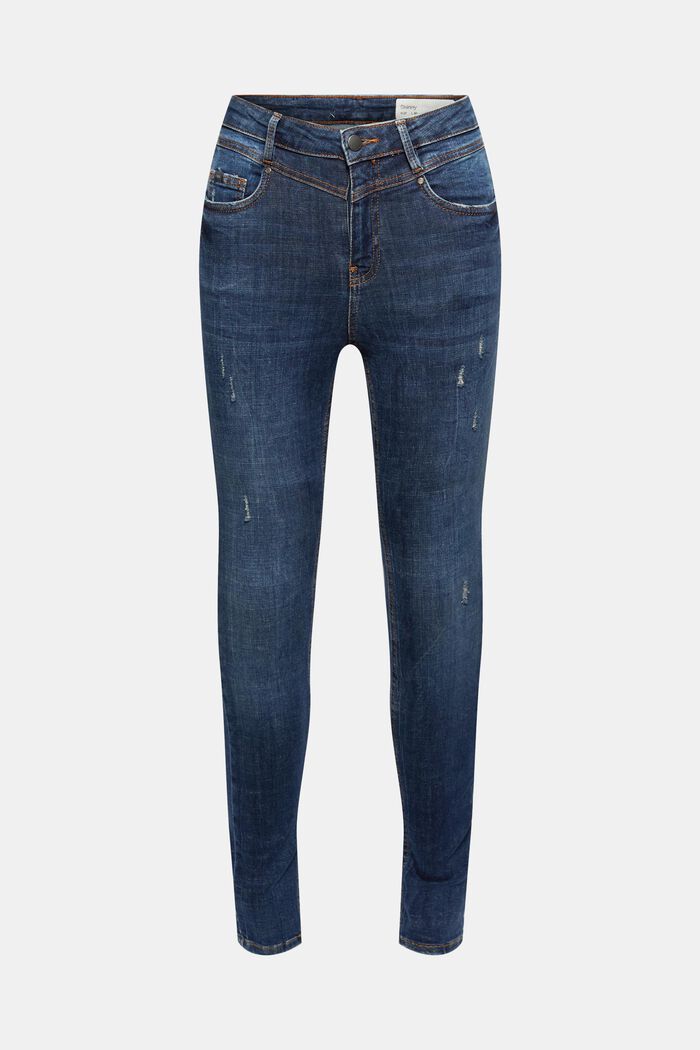 Enkellange jeans met een used look, biologisch katoen, BLUE DARK WASHED, detail image number 6