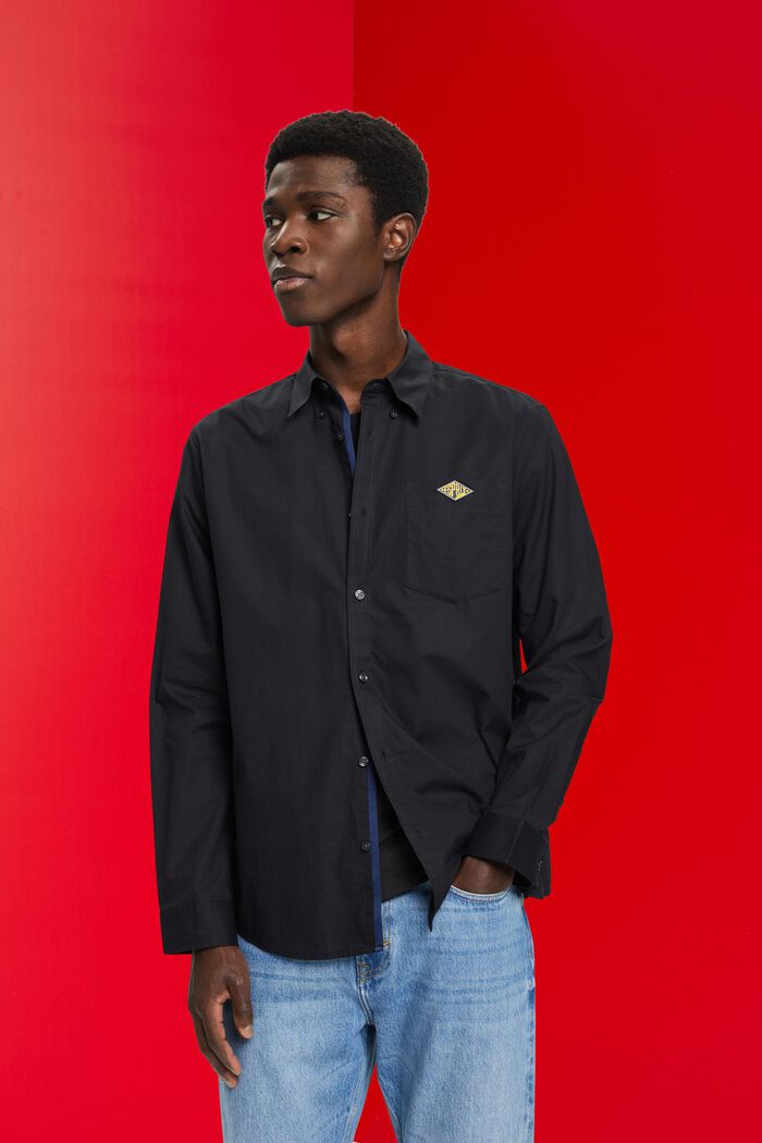 Katoenen overhemd met buttondownkraag, BLACK, detail image number 0