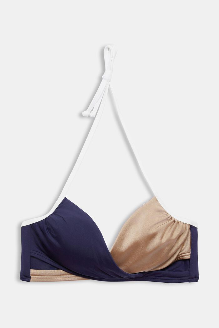 Driekleurige gewatteerde bikinitop met wikkeleffect, NAVY, detail image number 4