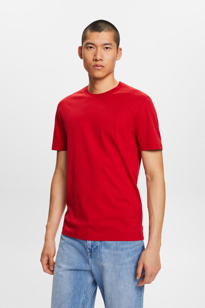 T-shirt van pima katoen-jersey met ronde hals, DARK RED, detail image number 0