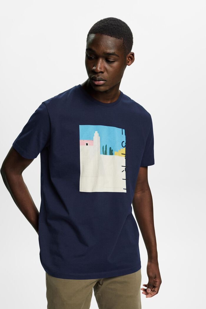 Katoenen T-shirt met print op de voorkant, NAVY, detail image number 0