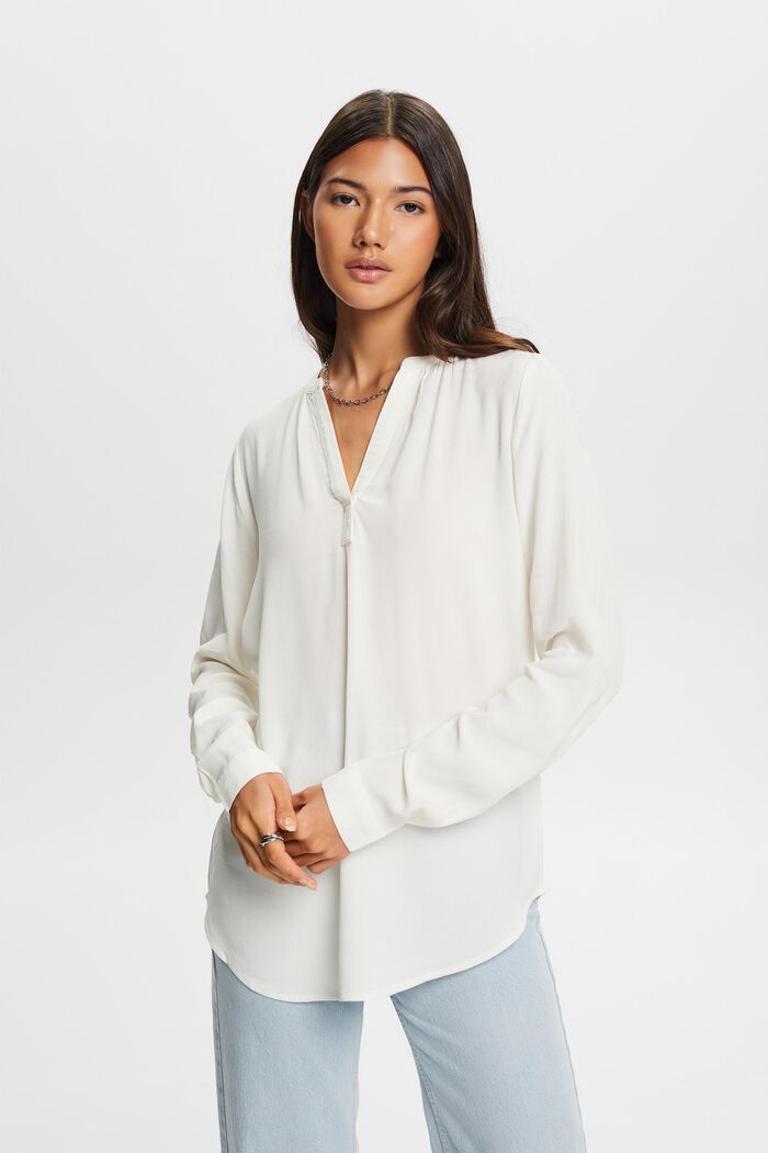 Basic blouse met V-hals, OFF WHITE, detail image number 1