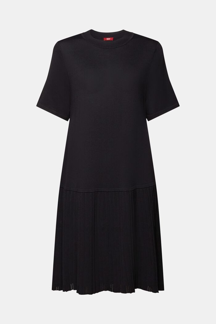 Geplooide jurk met verlaagde taille, BLACK, detail image number 6