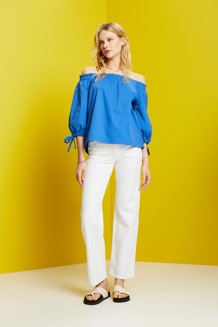 Off-the-shoulder blouse van popeline, BRIGHT BLUE, detail image number 5