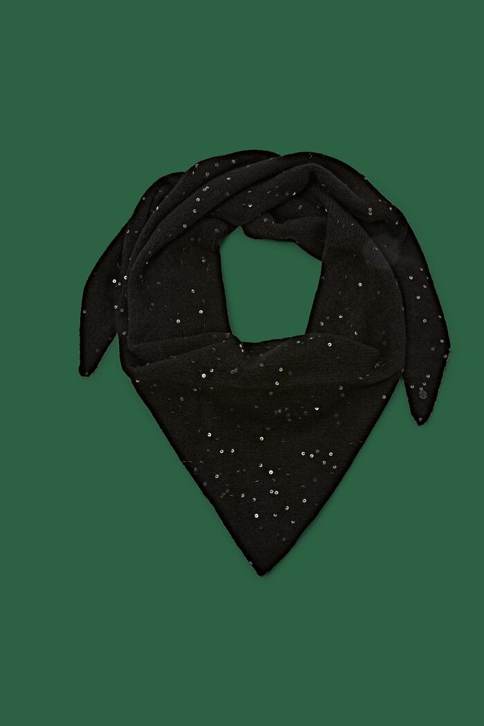 Driehoekige gebreide sjaal met pailletjes, BLACK, detail image number 0