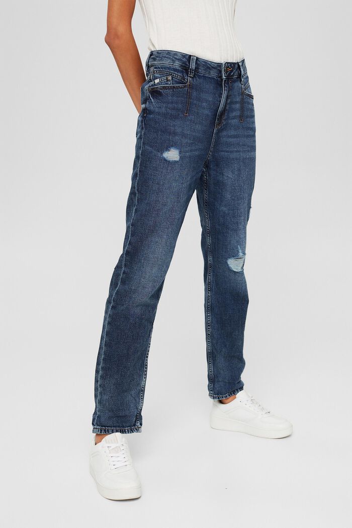 Van biologisch katoen/hennep: used boyfriend jeans, BLUE DARK WASHED, detail image number 0