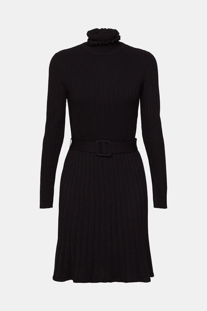 Gebreide jurk met riem, LENZING™ ECOVERO™, BLACK, detail image number 7