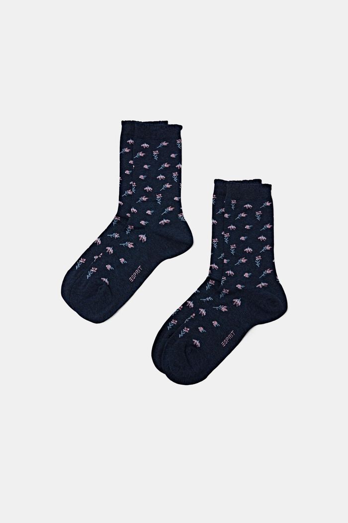 Set van 2 paar gebreide sokken met bloemmotief, MARINE, detail image number 0
