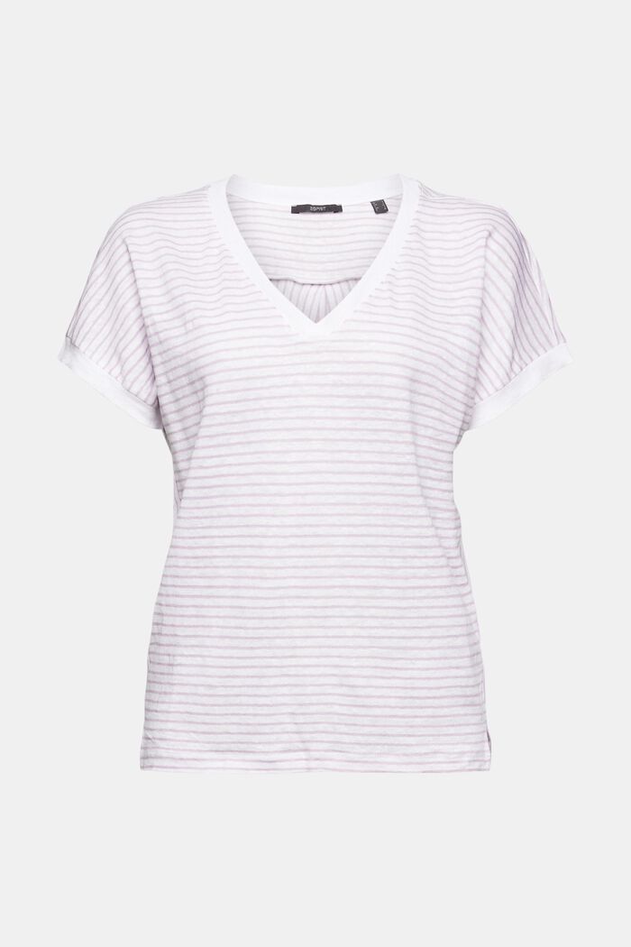 Gestreept T-shirt van 100% linnen, WHITE, overview