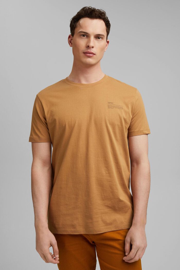 Jersey T-shirt met print, 100% biologisch katoen, CAMEL, detail image number 0