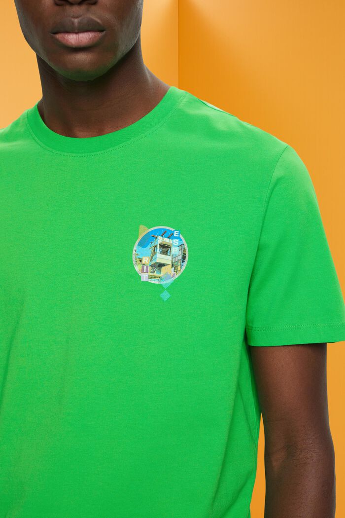 Katoenen T-shirt met slim fit en kleine borstprint, GREEN, detail image number 2
