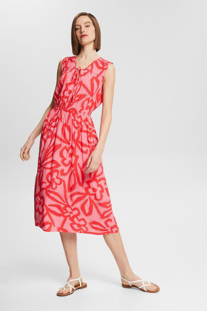 Midi-jurk met motief, LENZING™ ECOVERO™, PINK FUCHSIA, detail image number 0